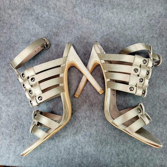 Mack J Light Olive Green Satin High Heel Sandal Shoes - Picture 9 of 10